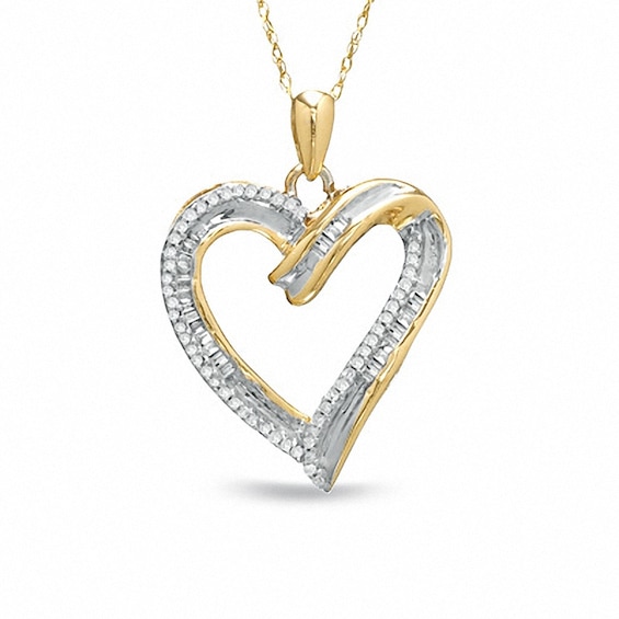 1/4 CT. T.W. Round and Baguette Diamond Heart Pendant in 10K Gold