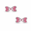 Child's Pink Enamel Bow Stud Earrings in Sterling Silver