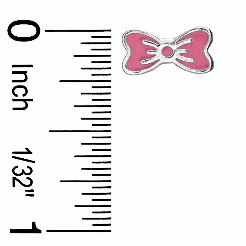Child's Pink Enamel Bow Stud Earrings in Sterling Silver