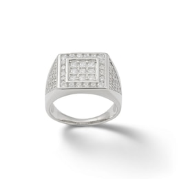 Cubic Zirconia Double Square Ring in Sterling Silver