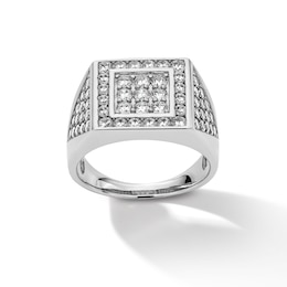 Cubic Zirconia Double Square Ring in Sterling Silver