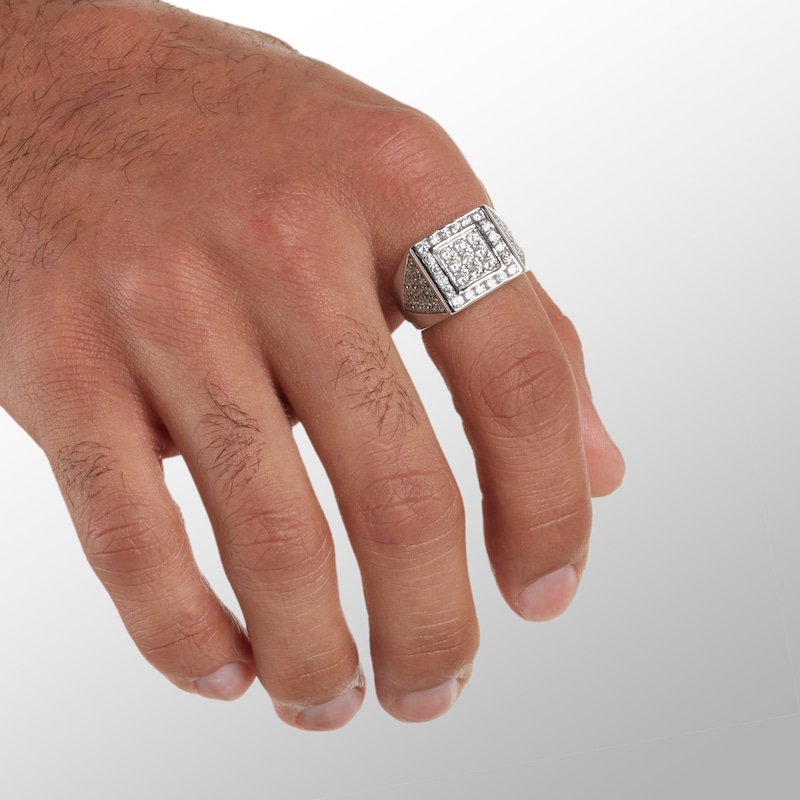 Main Image 3 of Cubic Zirconia Double Square Ring in Sterling Silver