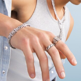 Cubic Zirconia Double Square Ring in Sterling Silver