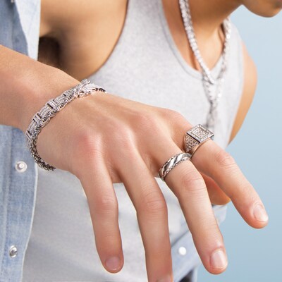 Cubic Zirconia Double Square Ring in Sterling Silver