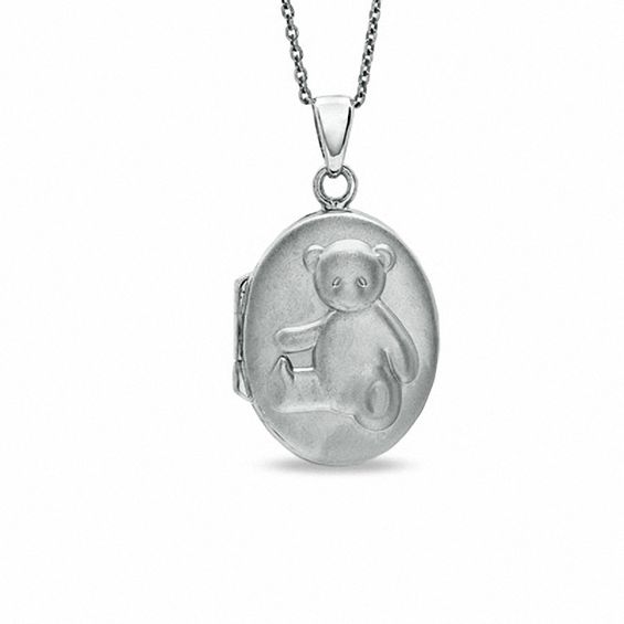 Child's Oval Teddy Bear Locket in Sterling Silver - 15"