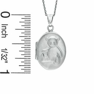 Child's Oval Teddy Bear Locket in Sterling Silver - 15"