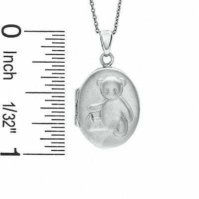 Child's Oval Teddy Bear Locket in Sterling Silver - 15"