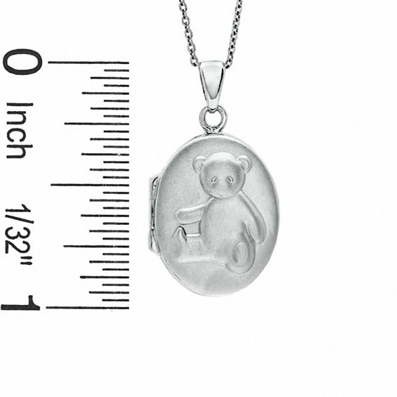 Child's Oval Teddy Bear Locket in Sterling Silver - 15"