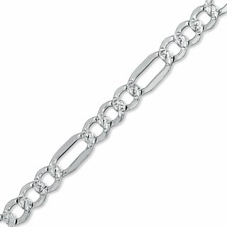 080 Gauge Pavé Figaro Chain Bracelet in Sterling Silver and 10K Gold- 7.5"