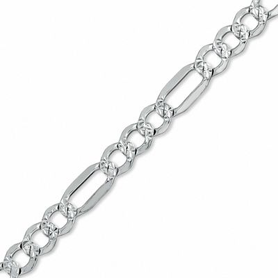 080 Gauge Pavé Figaro Chain Bracelet in Sterling Silver and 10K Gold- 7.5"