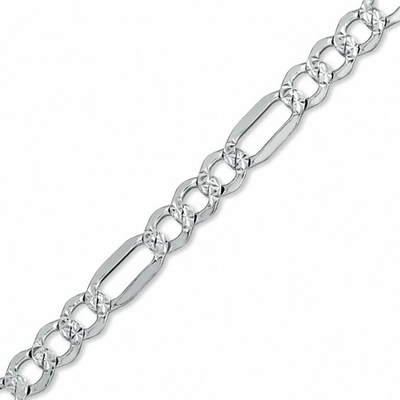 080 Gauge Pavé Figaro Chain Bracelet in Sterling Silver and 10K Gold- 7.5"