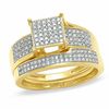 Thumbnail Image 1 of 3/8 CT. T.W. Square Composite Diamond Multi-Row Bridal Set in 10K Gold