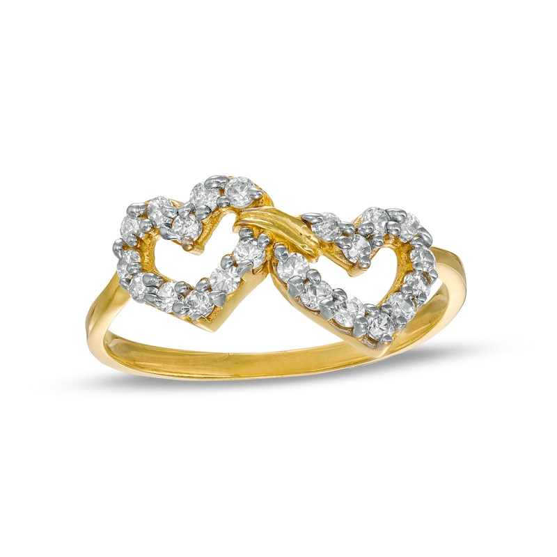 Cubic Zirconia Double Open Heart Ring in 10K Gold - Size 7