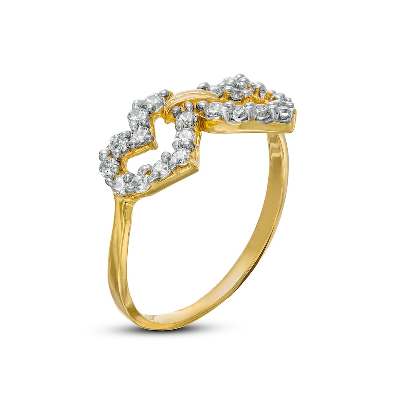 Cubic Zirconia Double Open Heart Ring in 10K Gold - Size 7