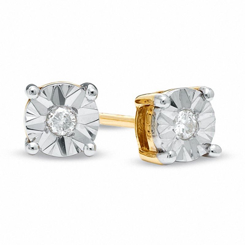 Diamond Accent Miracle-Set Stud Earrings in 10K Two-Tone Gold