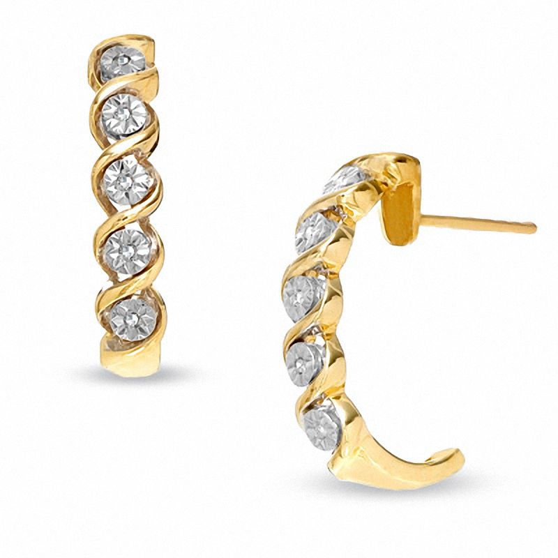 Diamond Accent Twisted Five Stone J-Hoop Earrings in 10K Two-Tone Gold