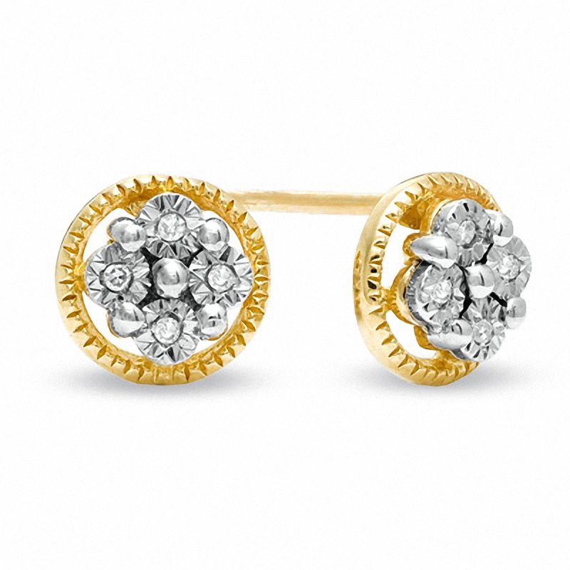 Main Image 1 of Diamond Accent Flower Cluster Rope Edge Earrings in 10K Two-Tone Gold