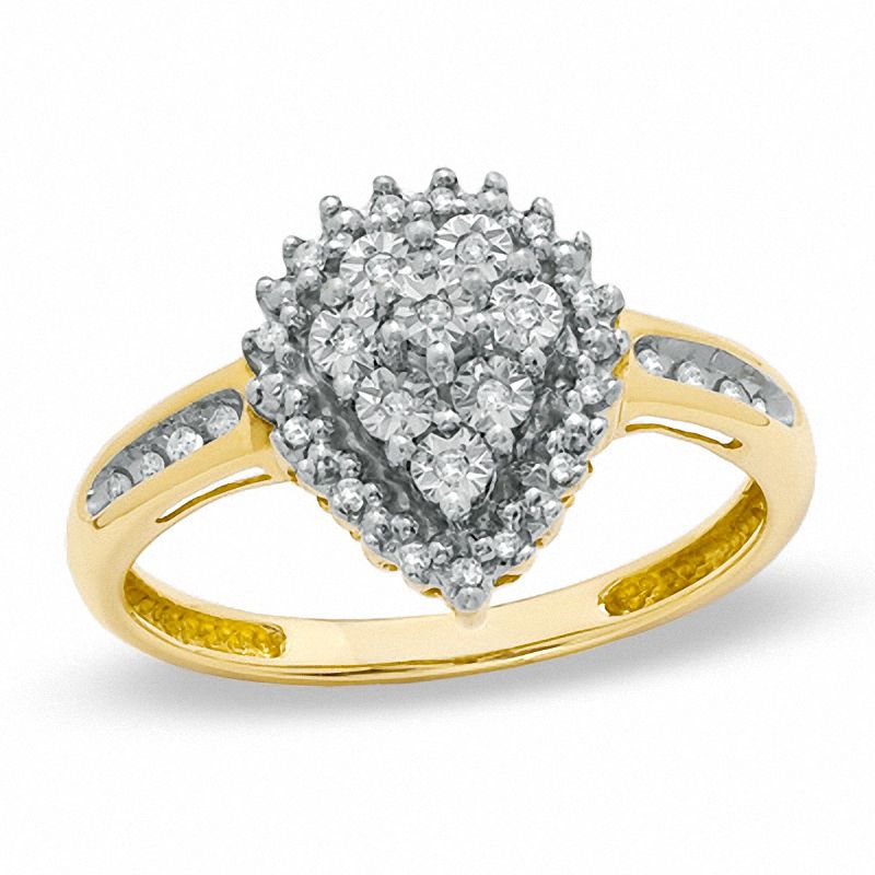1/10 CT. T.W. Diamond Pear-Shaped Cluster Ring in 10K Gold - Size 7