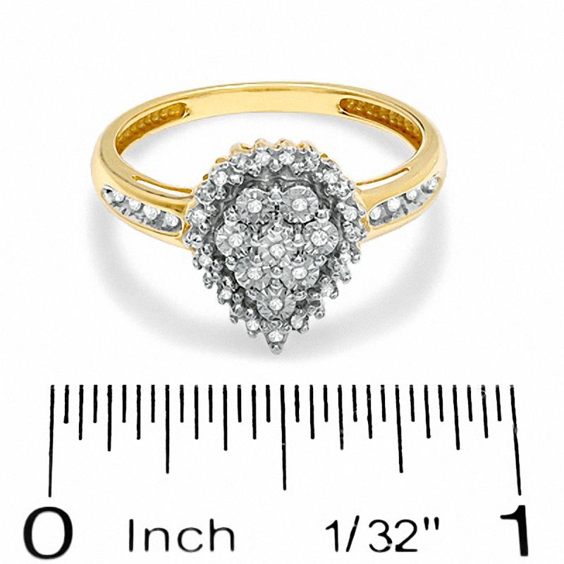 1/10 CT. T.W. Diamond Pear-Shaped Cluster Ring in 10K Gold - Size 7