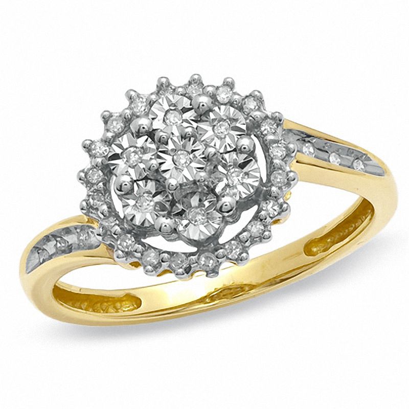 1/10 CT. T.W. Diamond Circle Cluster Ring in 10K Gold - Size 7