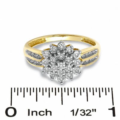 1/10 CT.T.W. Diamond Cluster Flower Ring in 10K Gold - Size 7