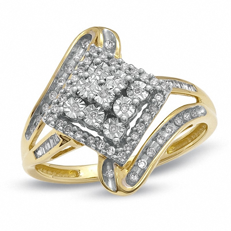 1/4 CT. T.W. Diamond Cluster Ring in 10K Gold - Size 7