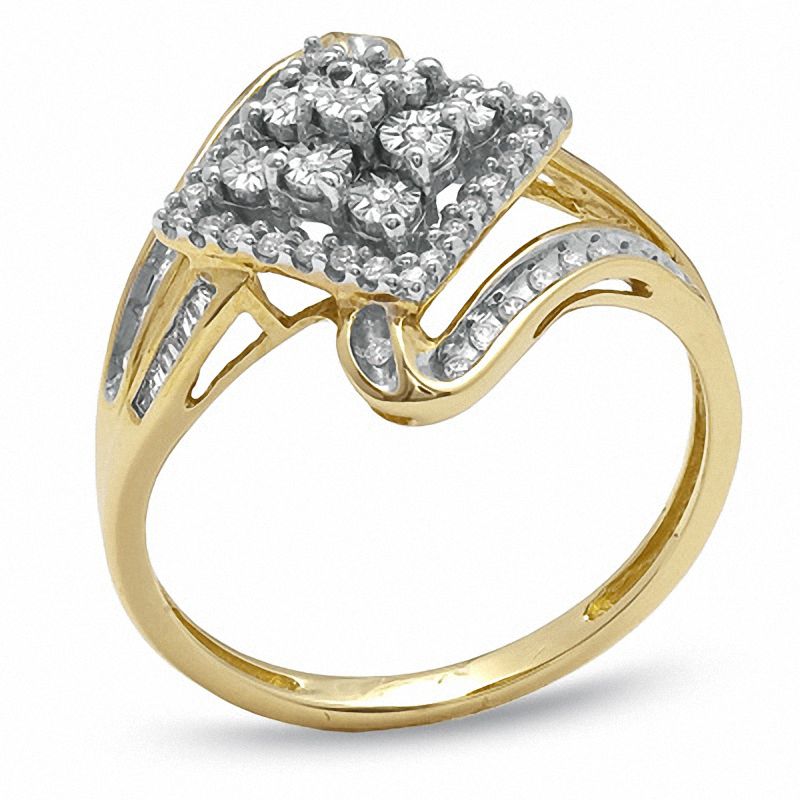 Main Image 2 of 1/4 CT. T.W. Diamond Cluster Ring in 10K Gold - Size 7