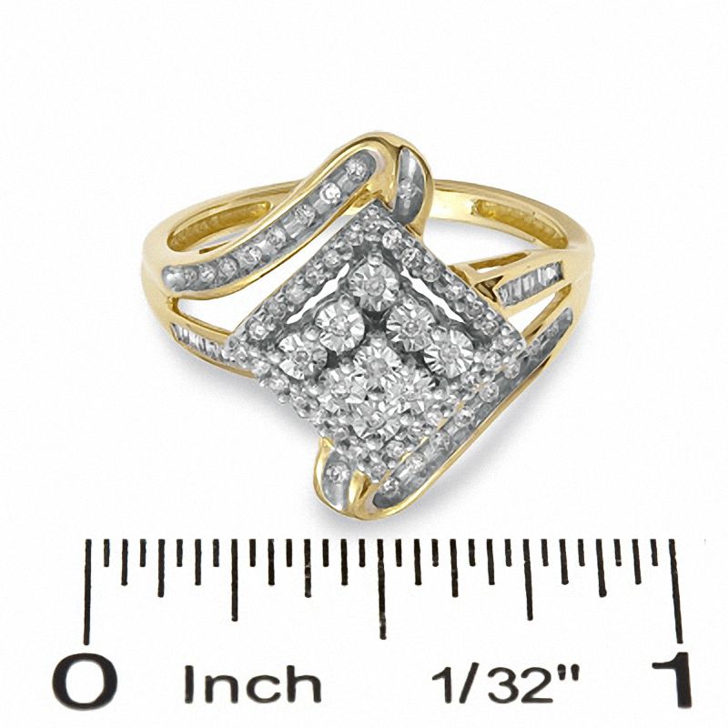 Main Image 3 of 1/4 CT. T.W. Diamond Cluster Ring in 10K Gold - Size 7