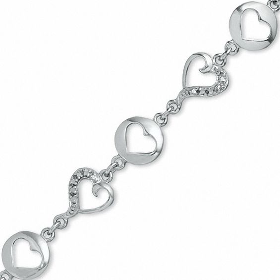Diamond Accent Heart Cutouts Bracelet in Sterling Silver
