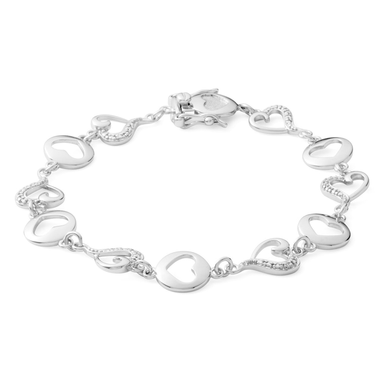 Diamond Accent Heart Cutouts Bracelet in Sterling Silver - 7.25"