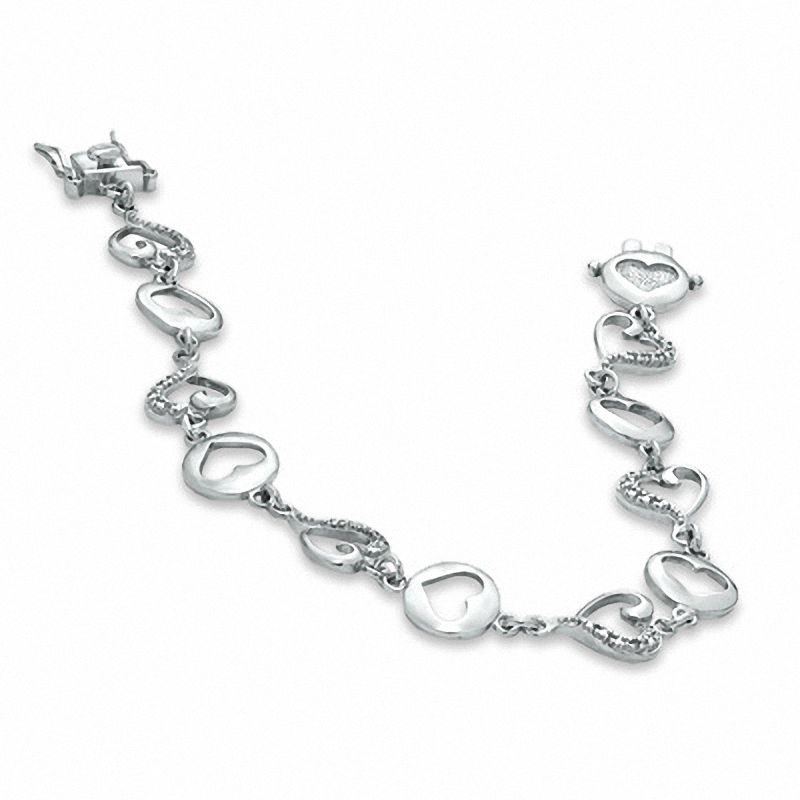 Diamond Accent Heart Cutouts Bracelet in Sterling Silver Diamond Accent Heart Cutouts Bracelet in Sterling Silver