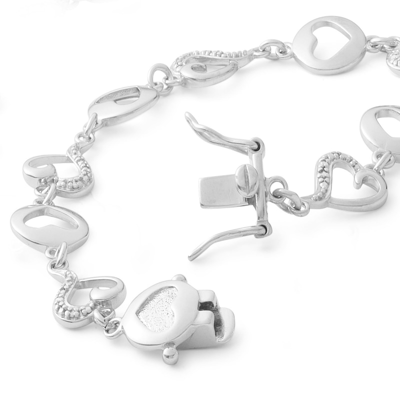 Main Image 2 of Diamond Accent Heart Cutouts Bracelet in Sterling Silver - 7.25"
