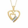 Thumbnail Image 1 of Diamond Accent Three Stone Double Heart Pendant in 10K Gold