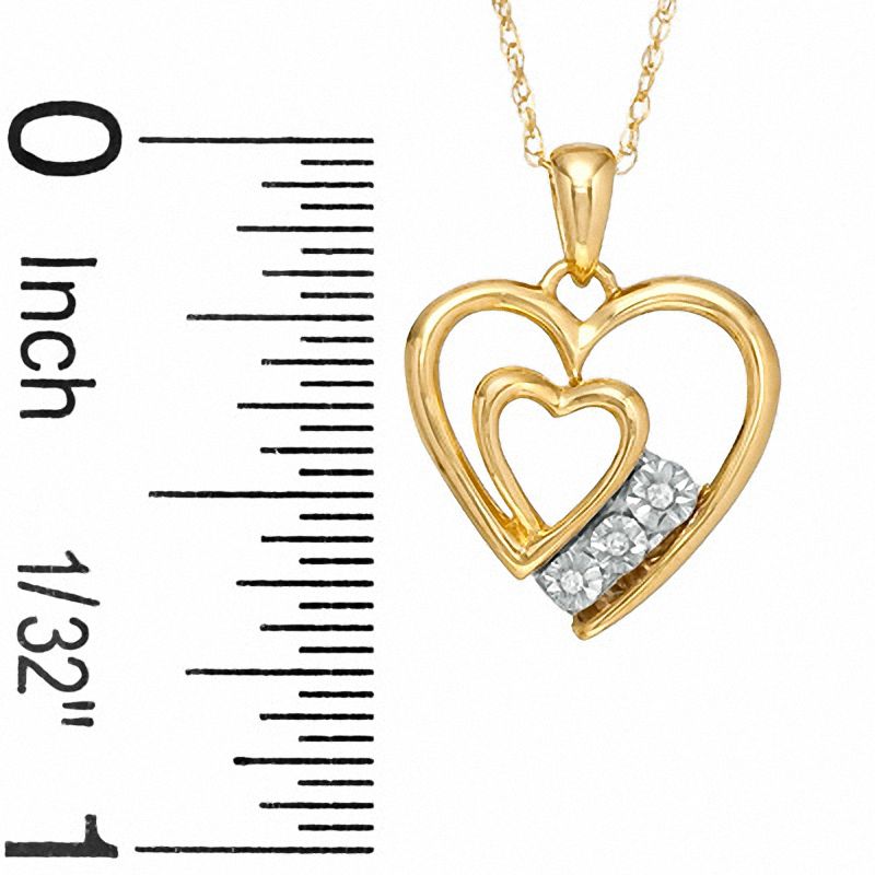 Main Image 2 of Diamond Accent Three Stone Double Heart Pendant in 10K Gold