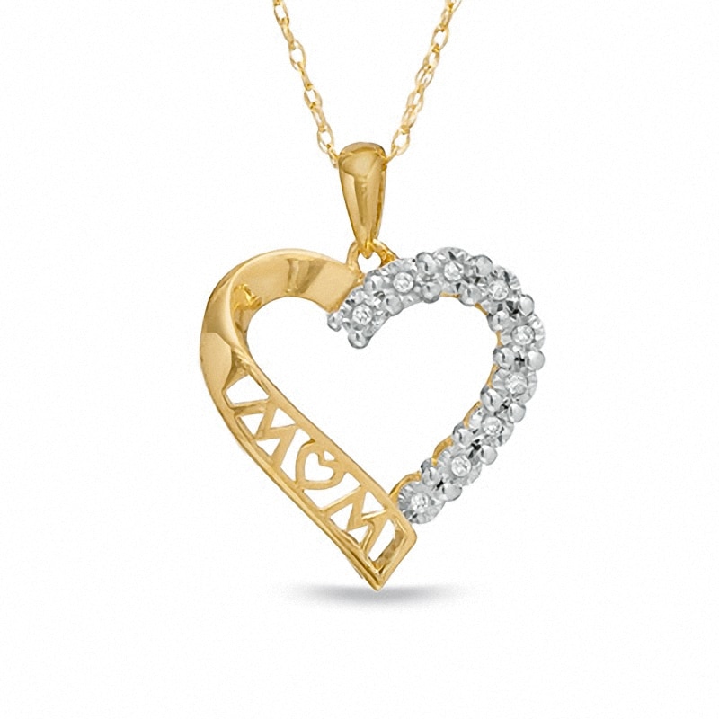 Main Image 1 of Diamond Accent MOM Heart Pendant in 10K Gold