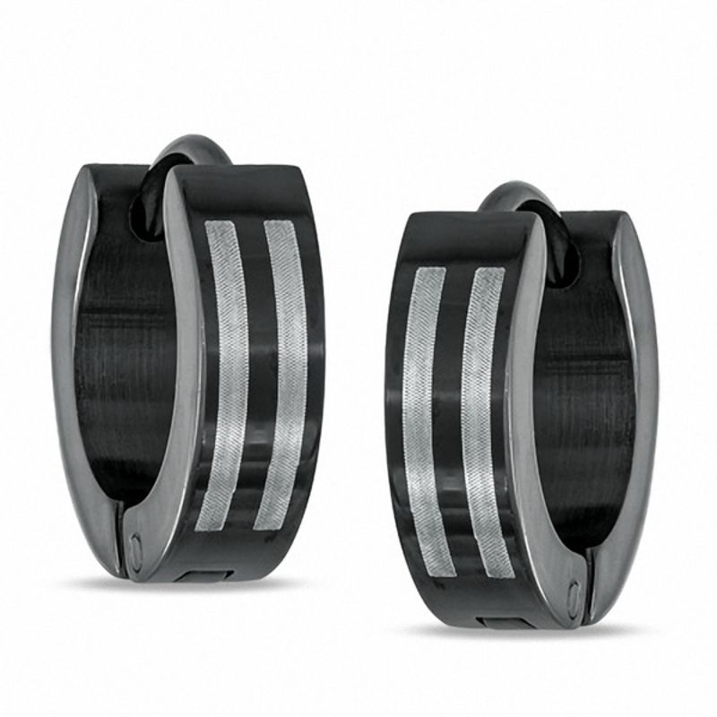 Black IP Stainless Steel Huggie Earrings