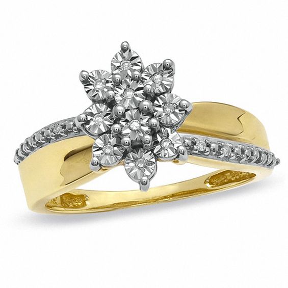 Diamond Accent Starburst Cluster Ring in 10K Gold - Size 7