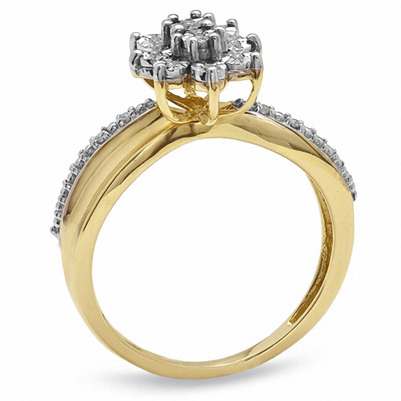 Diamond Accent Starburst Cluster Ring in 10K Gold - Size 7