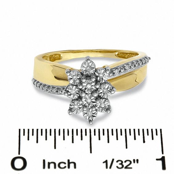Diamond Accent Starburst Cluster Ring in 10K Gold - Size 7