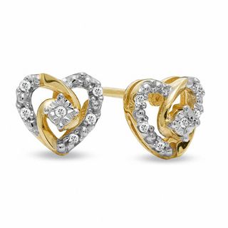 Diamond Accent Small Heart Earrings in 10K Two-Tone Gold