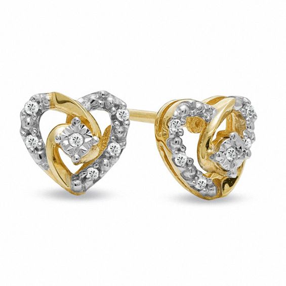Diamond Accent Small Heart Earrings in 10K Two-Tone Gold