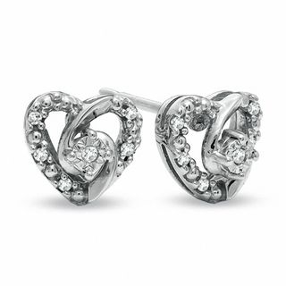 Diamond Accent Small Heart Earrings in 10K White Gold
