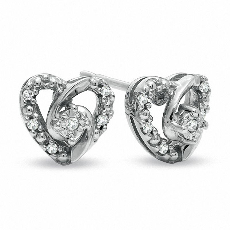 Diamond Accent Small Heart Earrings in 10K White Gold