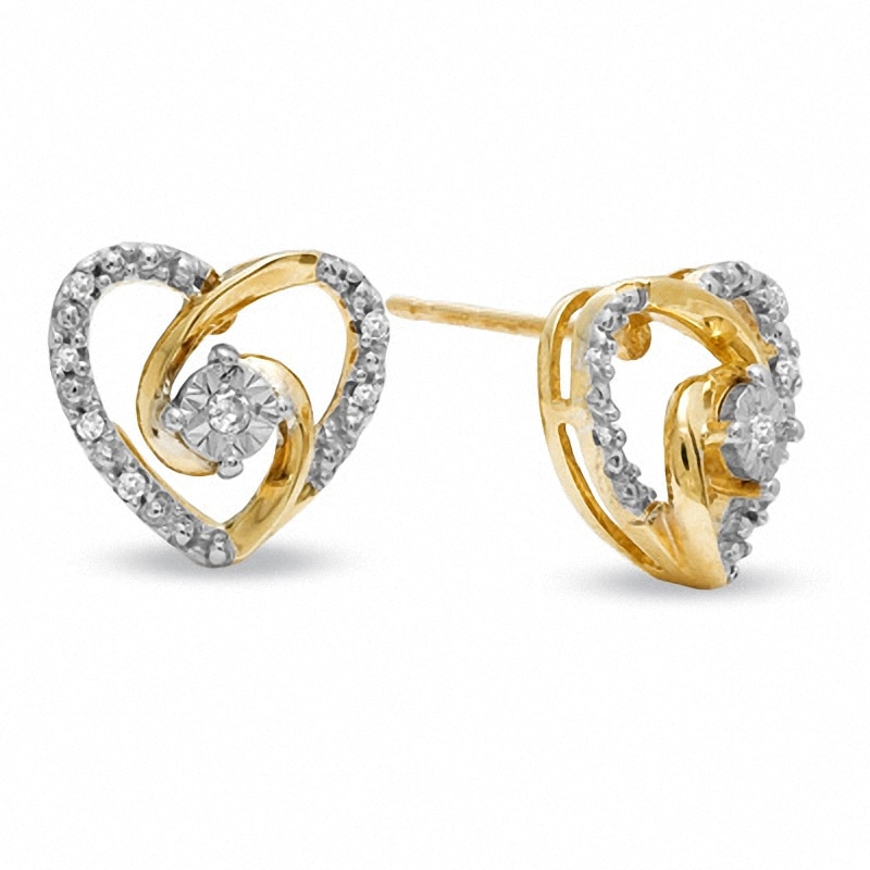 Diamond Accent Heart Earrings in 10K Gold