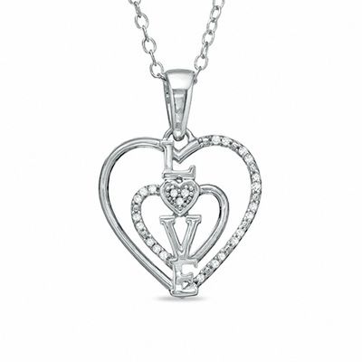 Diamond Accent Heart with "Love" Pendant in Sterling Silver