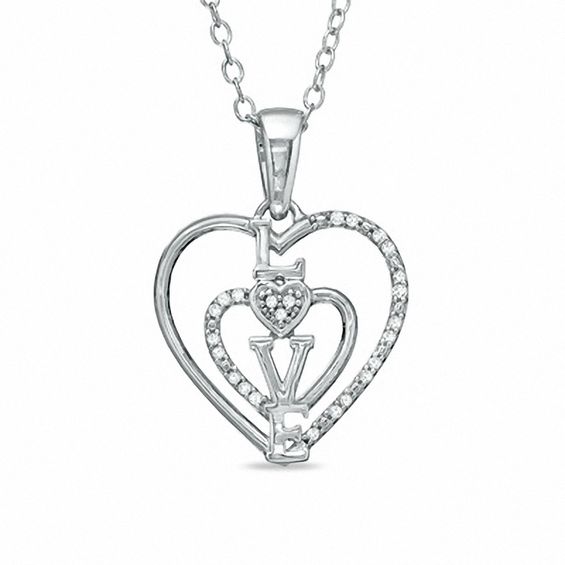 Diamond Accent Heart with "Love" Pendant in Sterling Silver