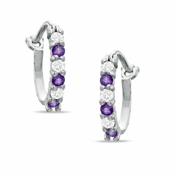 Amethyst and CZ Hoop Earrings in Sterling Silver