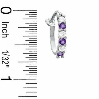 Amethyst and CZ Hoop Earrings in Sterling Silver