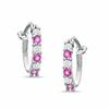Lab-Created Pink Sapphire and CZ Hoop Earrings in Sterling Silver