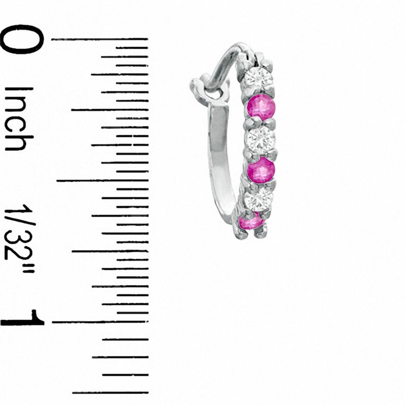 Lab-Created Pink Sapphire and CZ Hoop Earrings in Sterling Silver